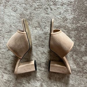 Suede square toe kitten heels
